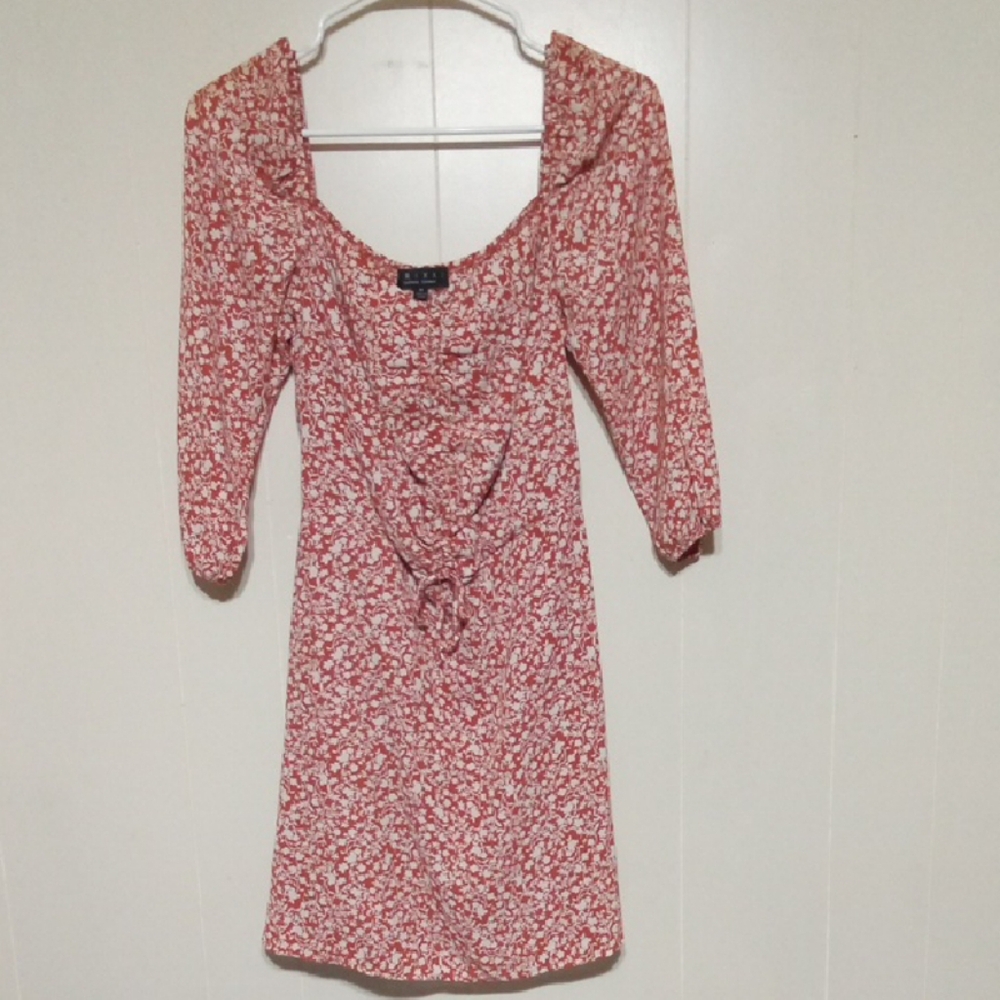 Trixxi Floral Long Sleeve Dress in Burnt Orange and White